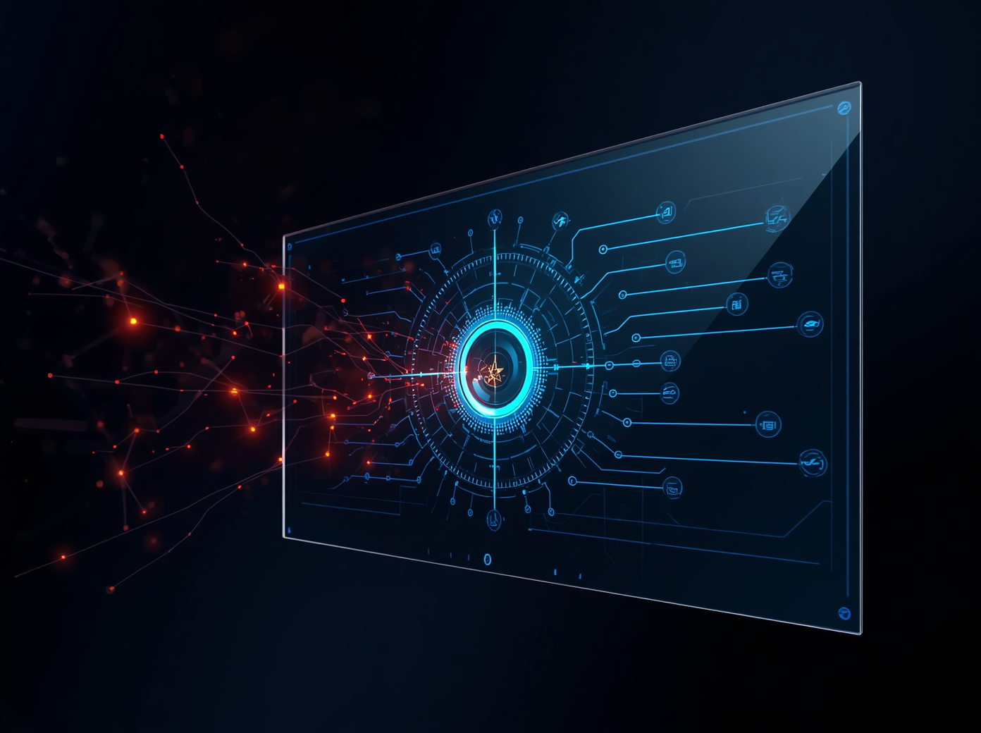 Glowing systems interface showing structure being stabilized and repaired.