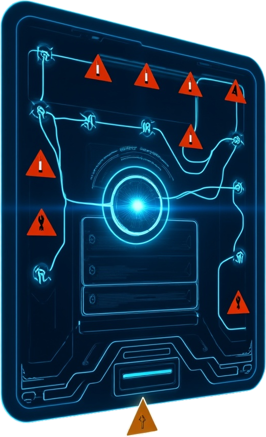 The 7 Collapse Patterns Diagnostic visual showing an illuminated structural scan interface
